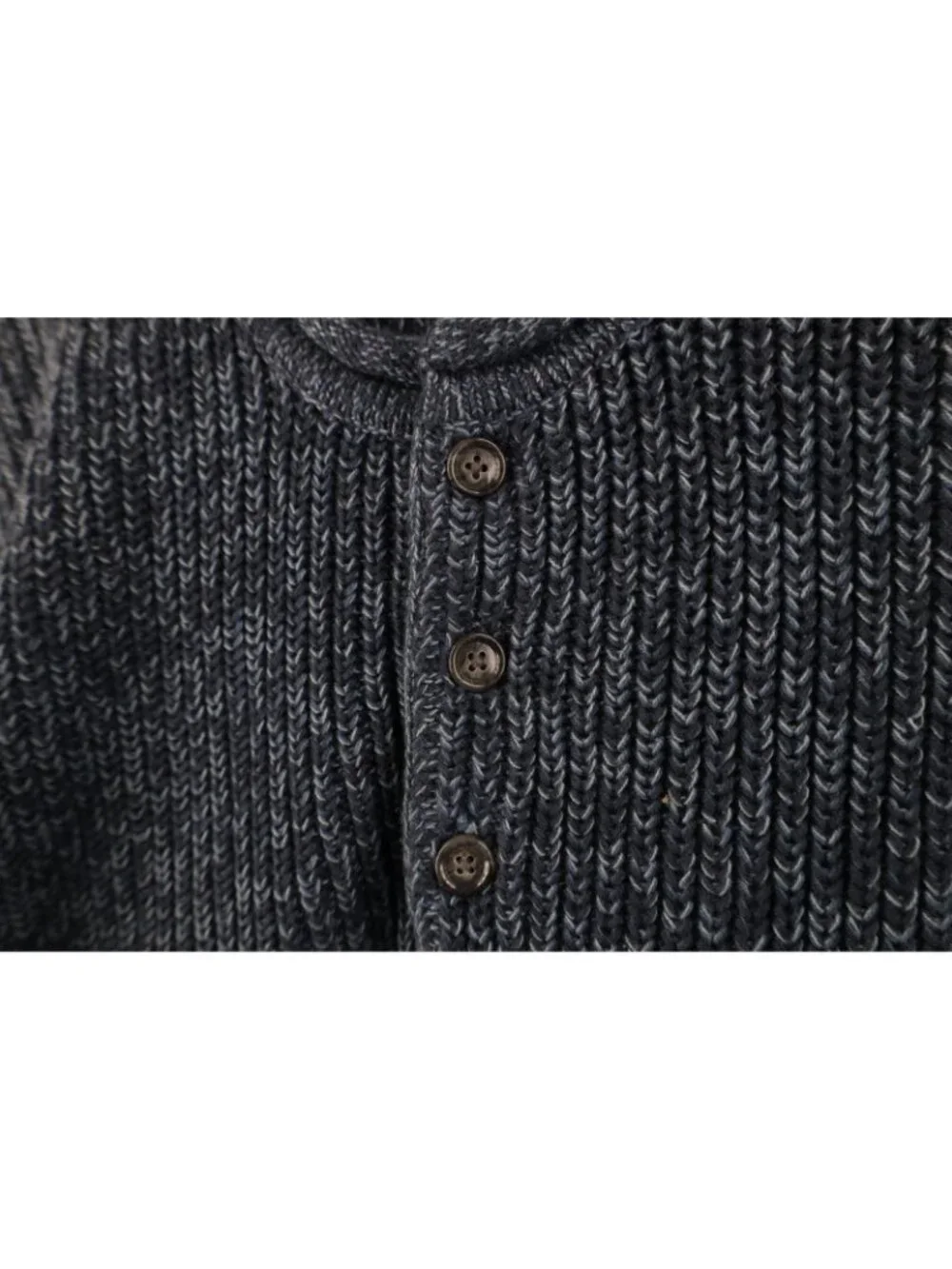Vtg 90s LL Bean Mens Large Blank Marled Ribbed Knit Henley Sweater Blue Cotton